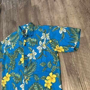 Hibiscus Collection Hawaii Mens Small Blue Tropical Floral Rayon Hawaiian‎ Shirt